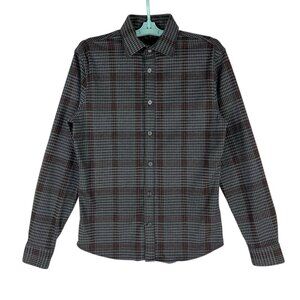 Express Men's Stretch Black Grey Plaid Button-Up Shirt Size XS Long Sleeve NWOT